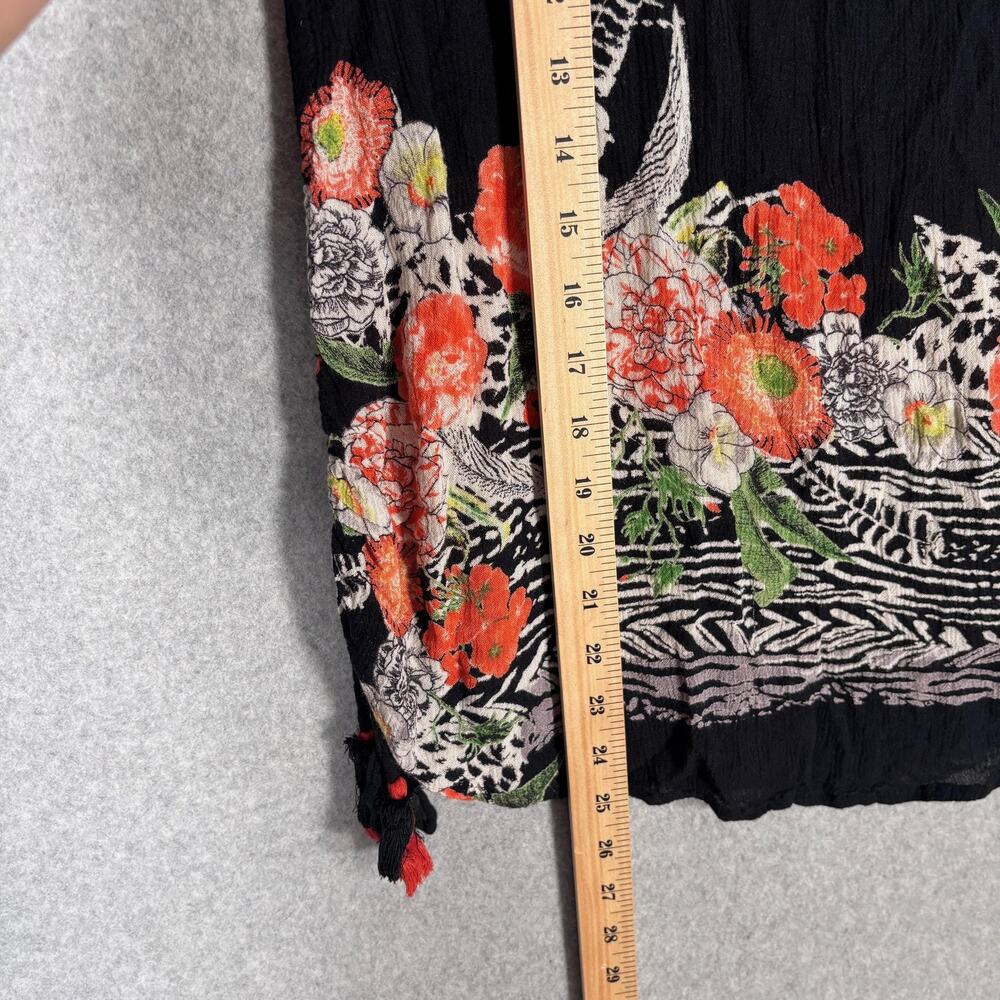 Womens Gauze Top Small Orange Green Floral Sequin Ruched Side Tie Resort Cruise - Picture 6 of 9